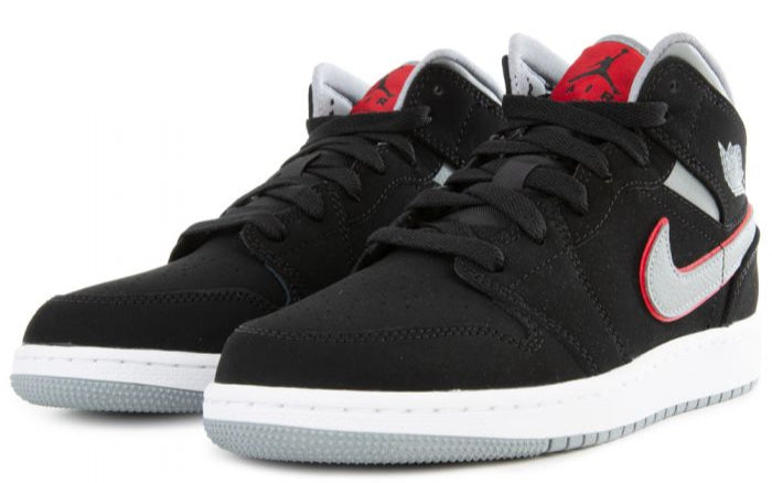 Jordan 1 Mid Black Particle Grey Gym Red (GS)
