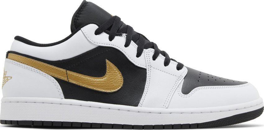 Jordan 1 Low White Black Metallic Gold Swoosh