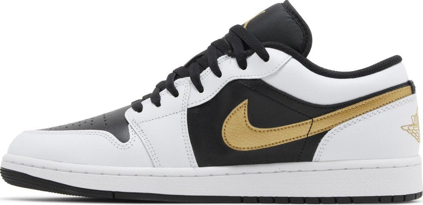 Jordan 1 Low White Black Metallic Gold Swoosh