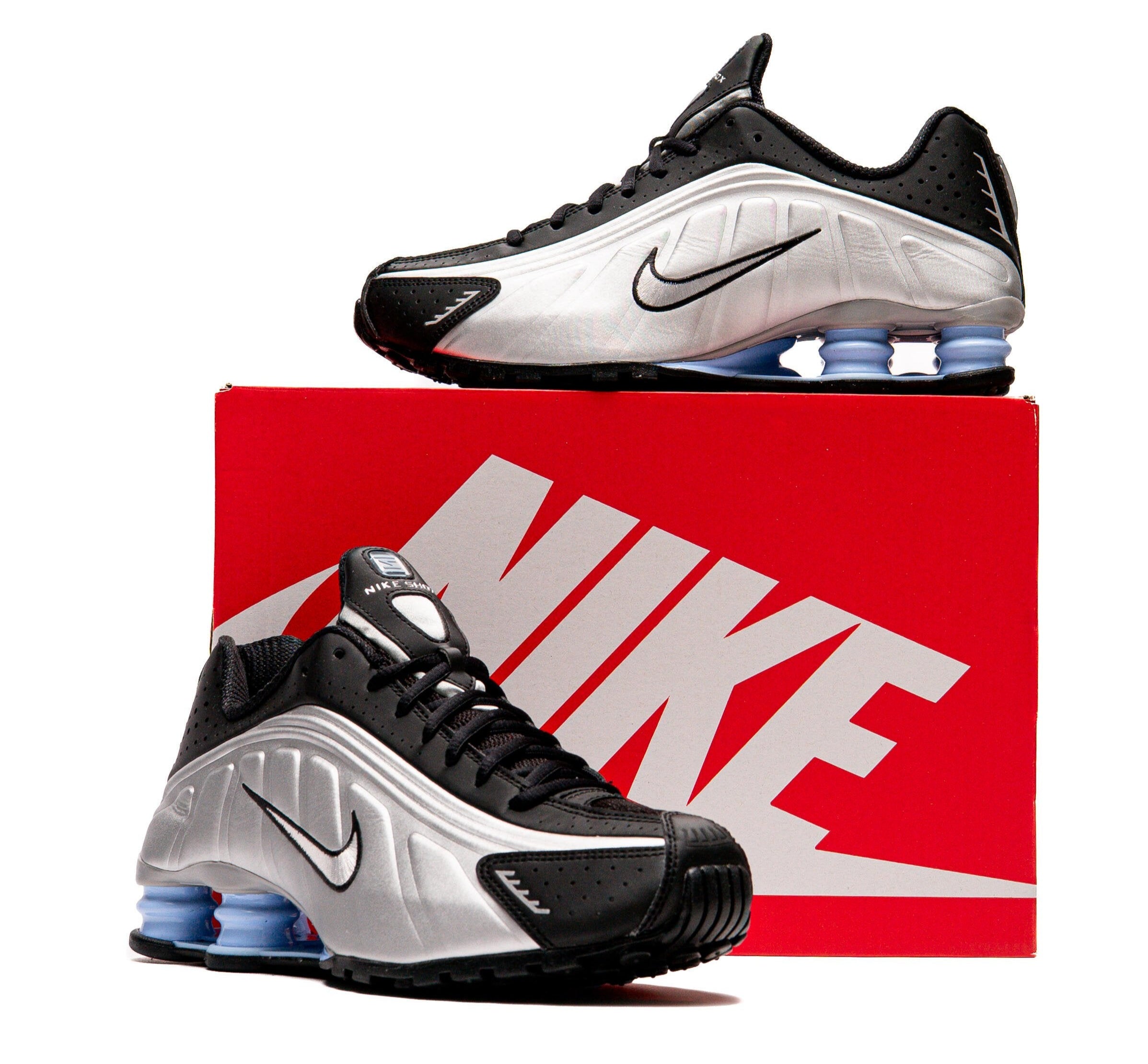 Nike Shox R4 Metallic Silver Black Psychic Blue