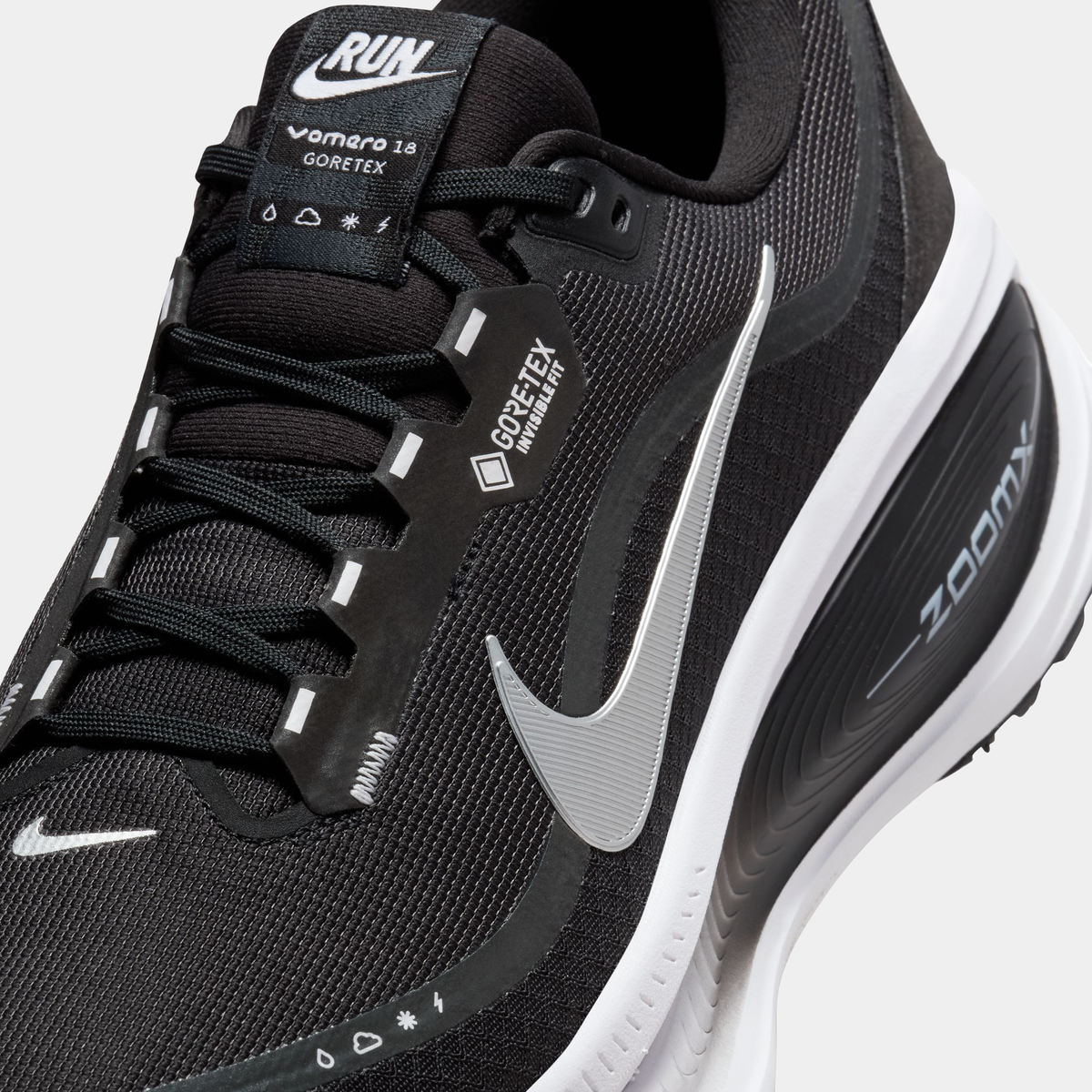 Nike Vomero 18 Gore-Tex Black White Metallic Silver
