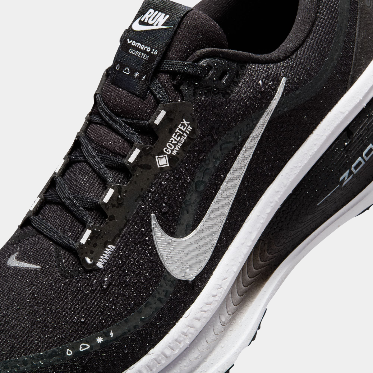 Nike Vomero 18 Gore-Tex Black White Metallic Silver