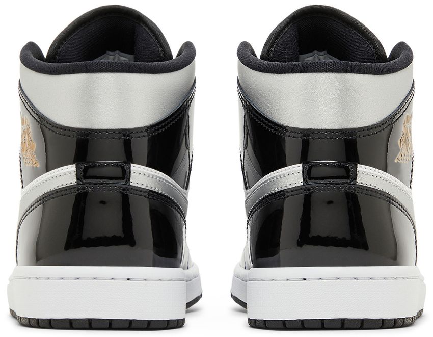 Jordan 1 Mid SE Patent Black White Metallic Silver Metallic Gold
