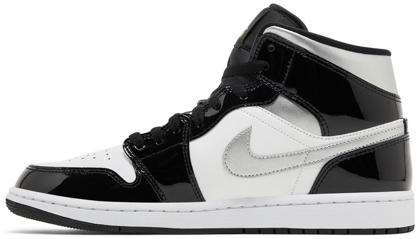 Jordan 1 Mid SE Patent Black White Metallic Silver Metallic Gold