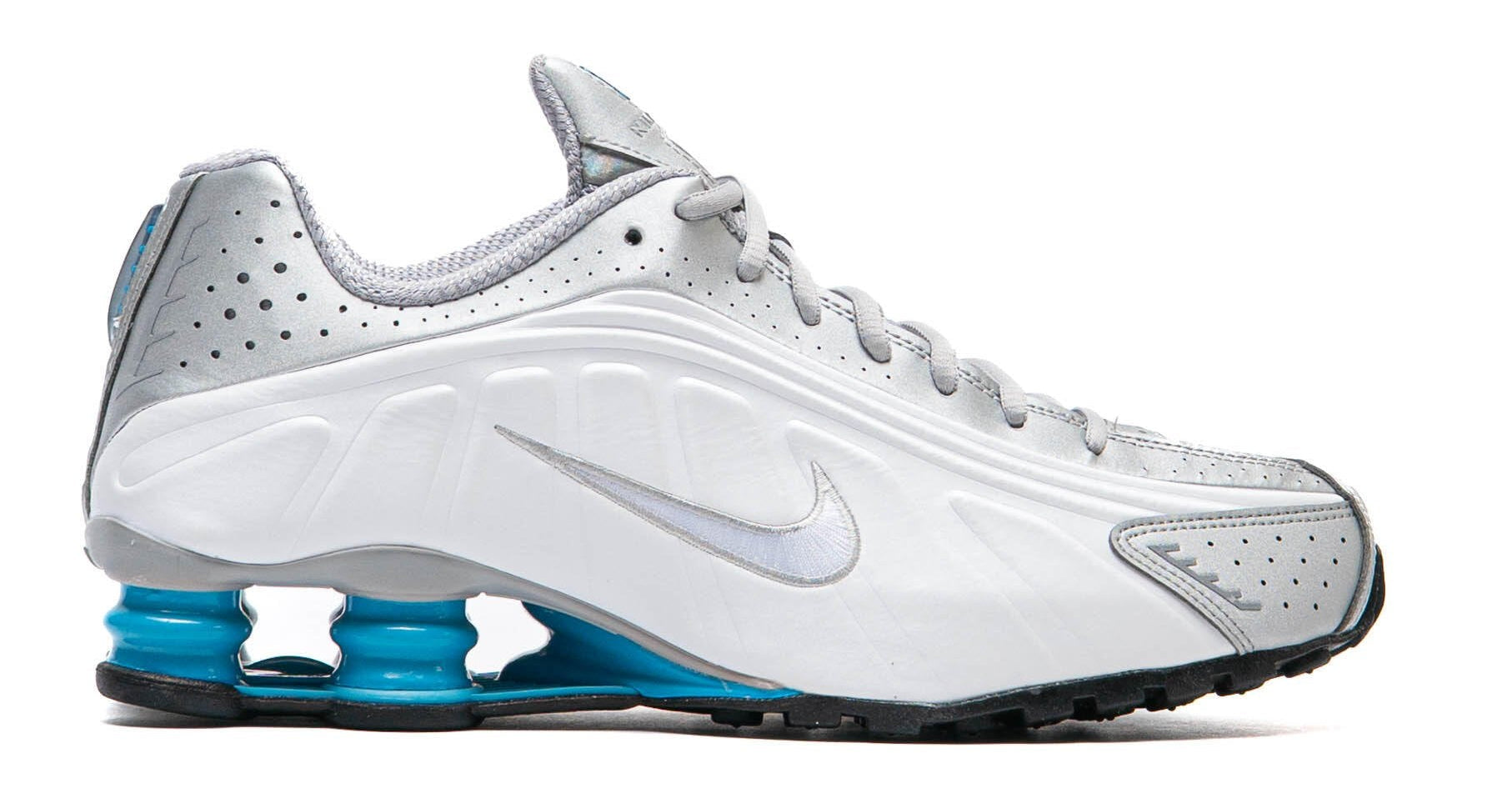 Nike Shox R4 Metallic Silver White Blue Lagoon