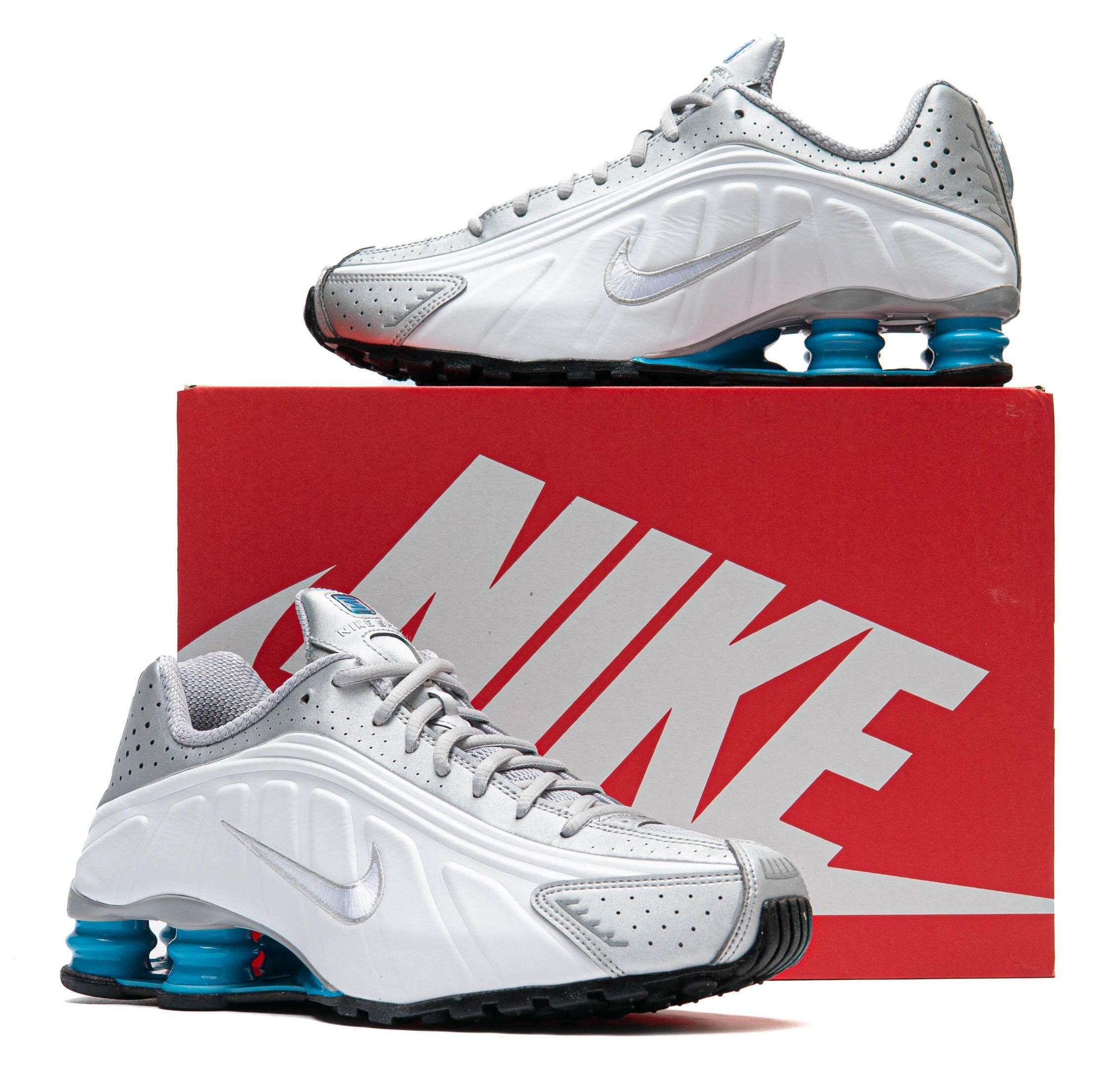 Nike Shox R4 Metallic Silver White Blue Lagoon