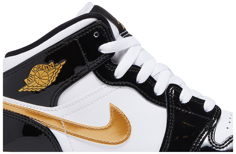 Jordan 1 Mid Patent Black White Gold (GS)