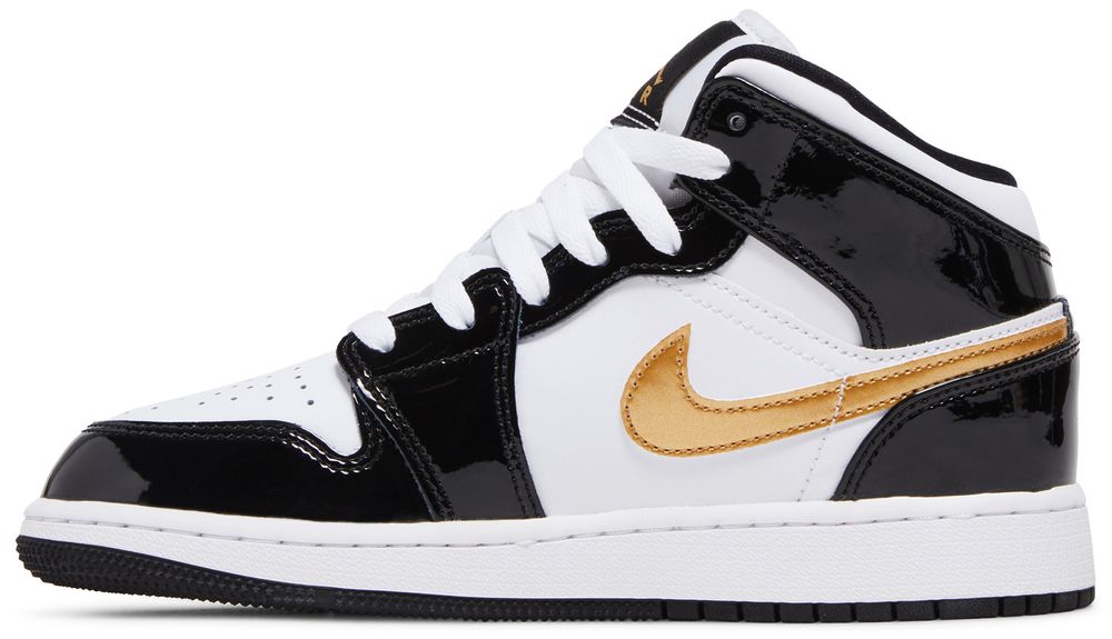 Jordan 1 Mid Patent Black White Gold (GS)