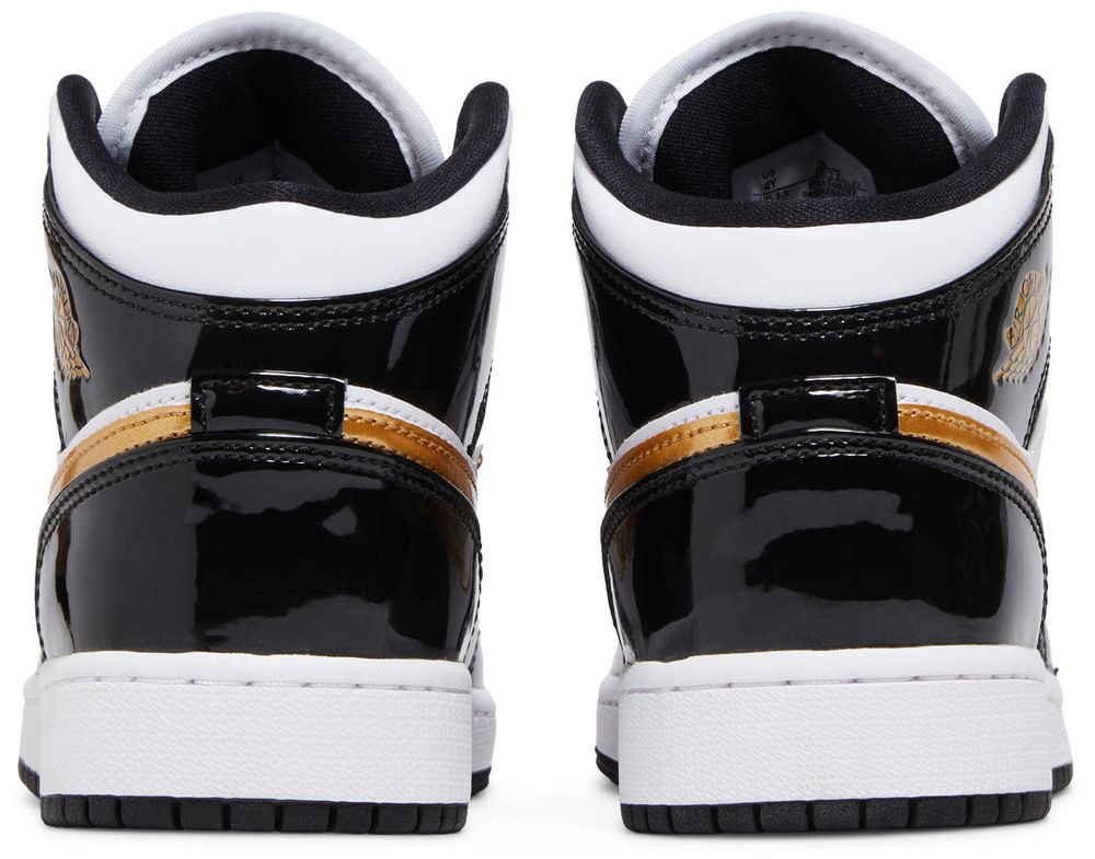 Jordan 1 Mid Patent Black White Gold (GS)