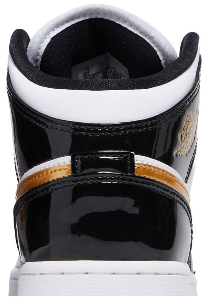 Jordan 1 Mid Patent Black White Gold (GS)