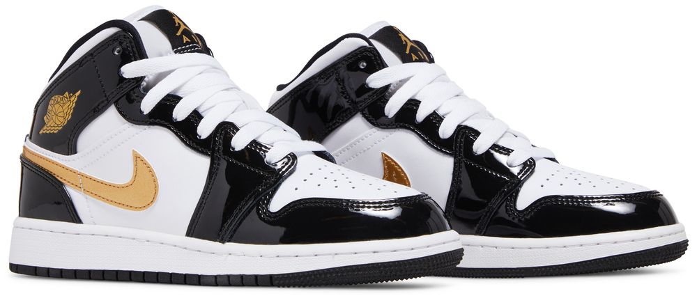 Jordan 1 Mid Patent Black White Gold (GS)