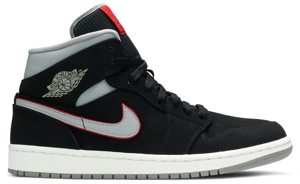 Jordan 1 Mid Black Particle Grey Gym Red
