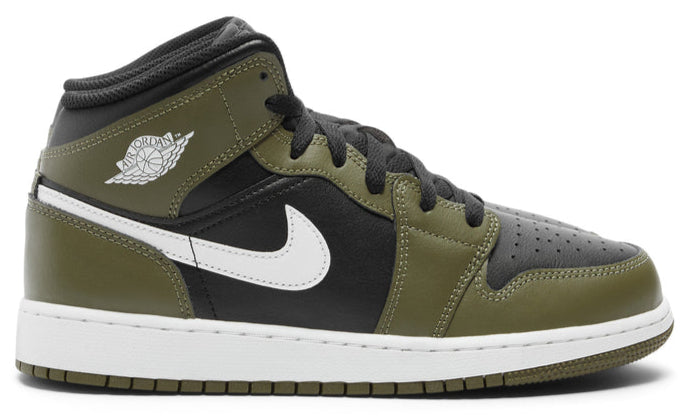 Jordan 1 Mid Black White Olive (GS)