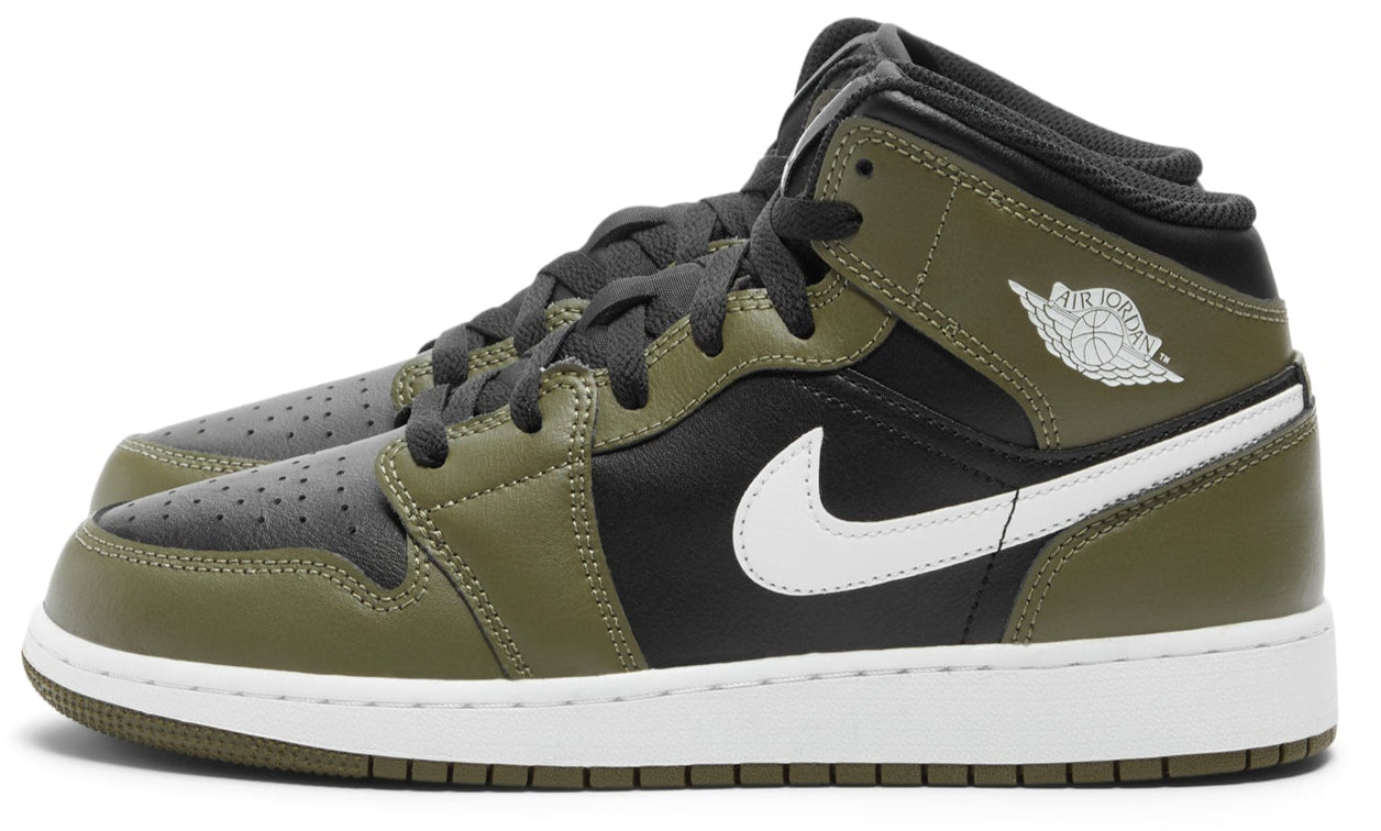 Jordan 1 Mid Black White Olive (GS)