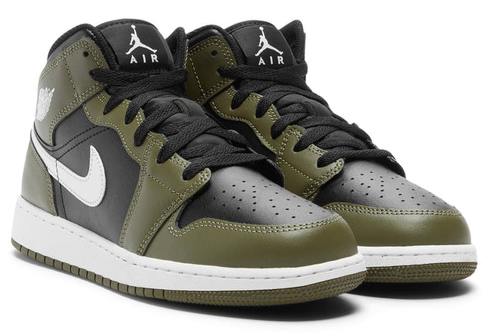Jordan 1 Mid Black White Olive (GS)