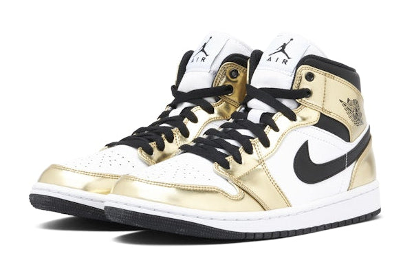 Jordan 1 Mid Metallic Gold Black White